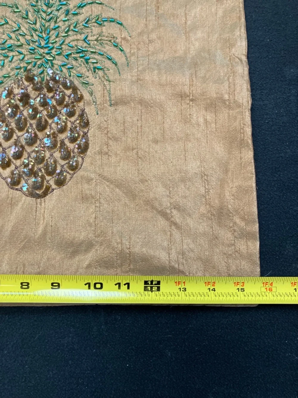 Embellished Pineapple Sequin Pillow Cover - Gold/Bronze and Teal 16”x16”